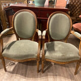 Pair of Louis XVI style medallion armchairs