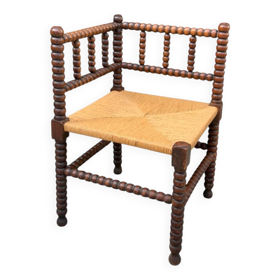 Chaise d’angle paillée bois tourné 1920