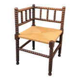 1920s turned wood straw corner chair