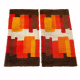 Set of 2 modernist multi-color high pile rya rug by desso, netherlands, 1970s
