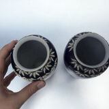 Pair of small vases decorated with Bamboo on a blue background