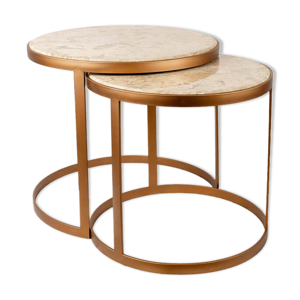 Ensemble de table basse en acier inoxydable en marbre expresso