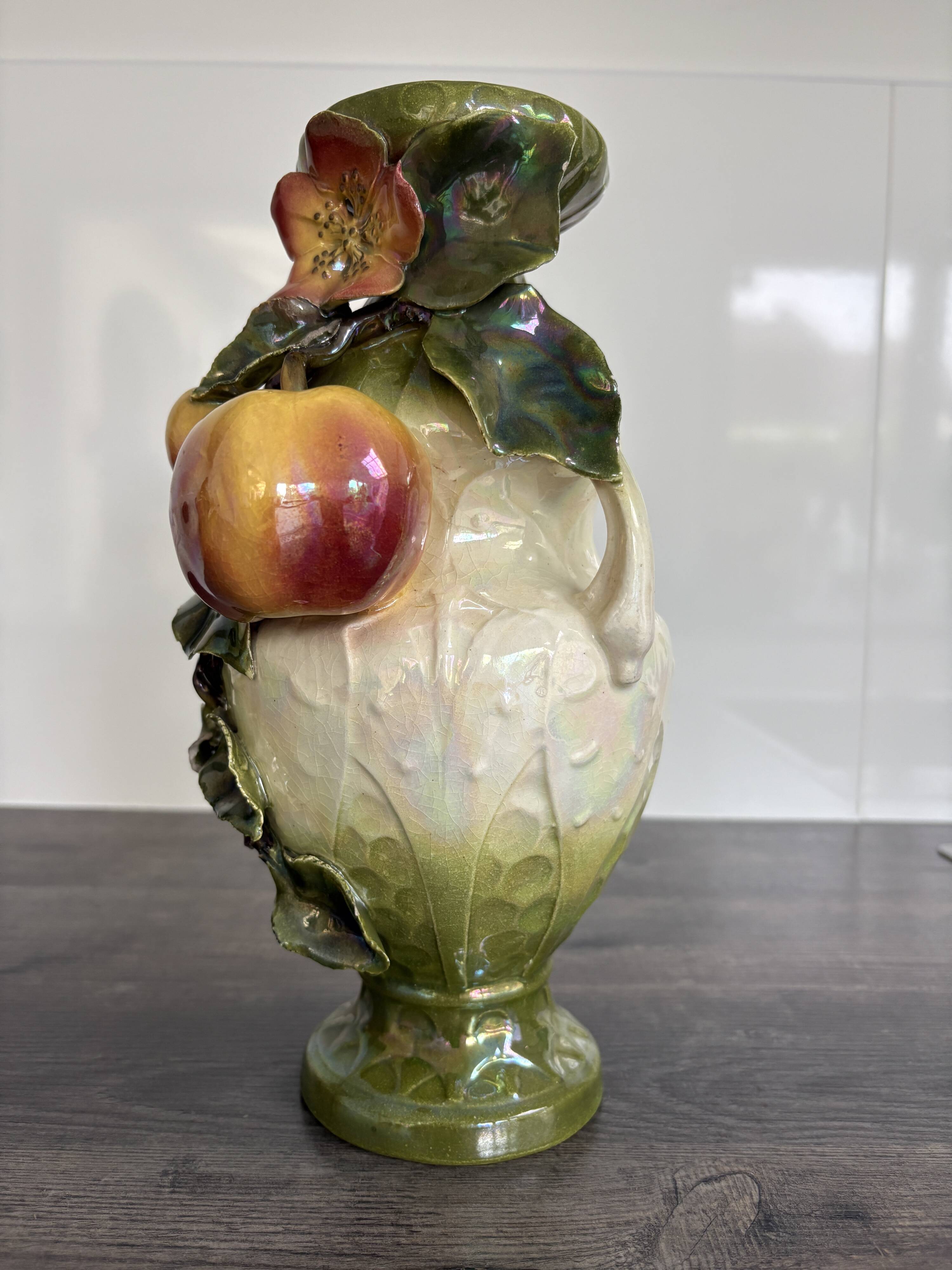Art Nouveau ceramic vase – fruit and flower decoration