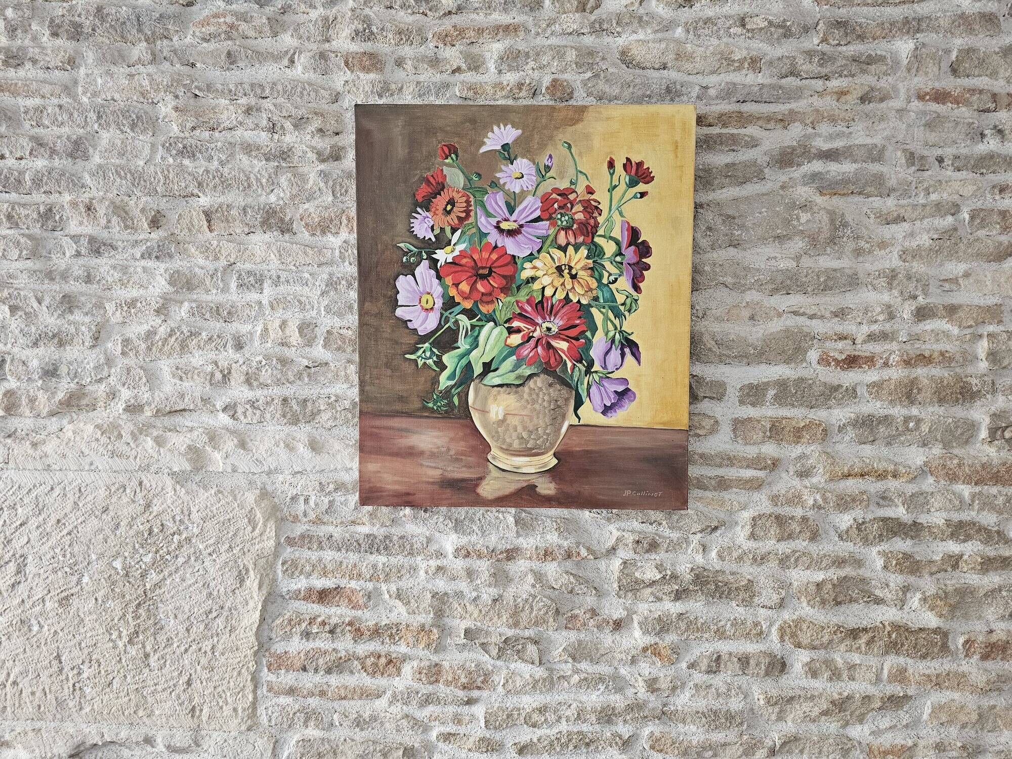 Oil on Canvas Still Life Spring Flowers Signed JP Collinet