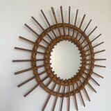 1960s rattan sun mirror.