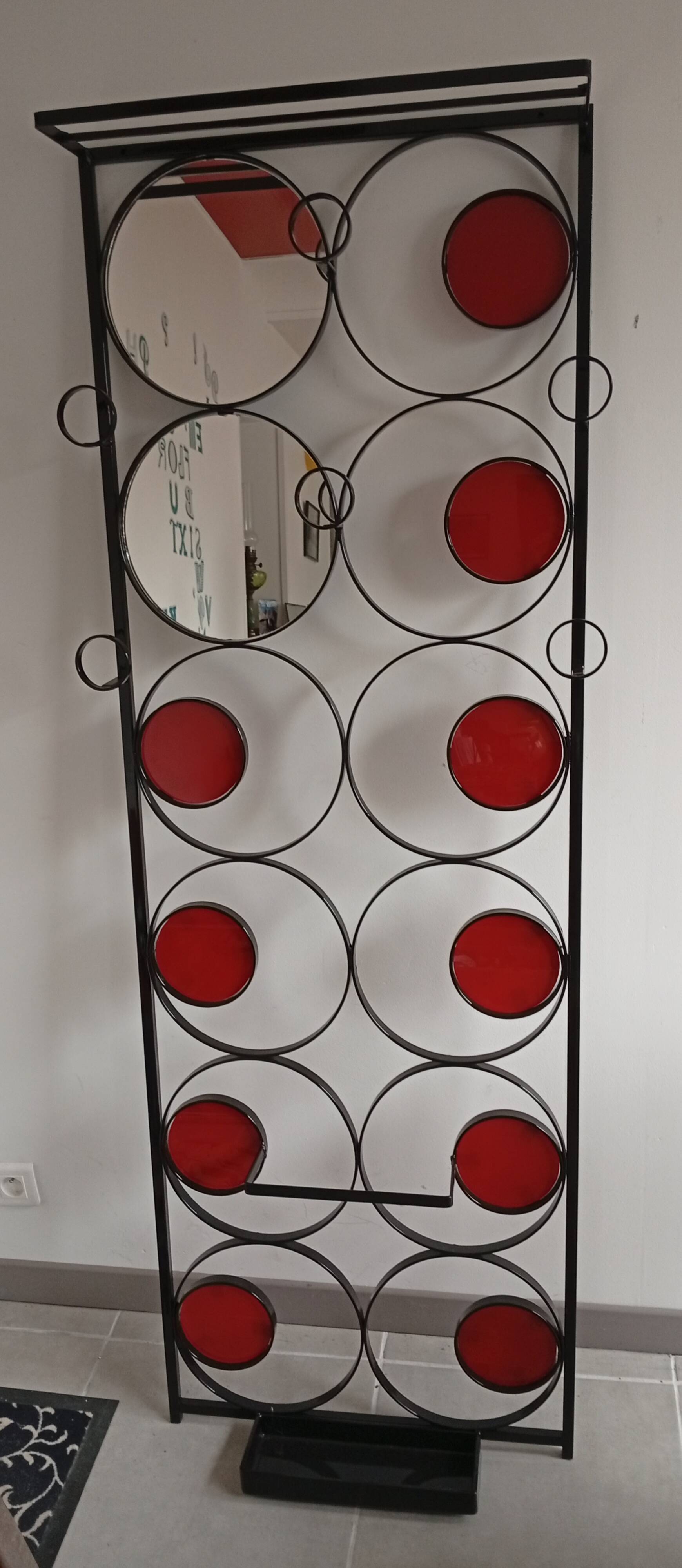 Wall-mounted coat rack, hats and umbrellas in wrought iron