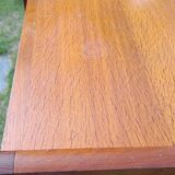 Tall chest of drawers in wood and rattan with splayed legs