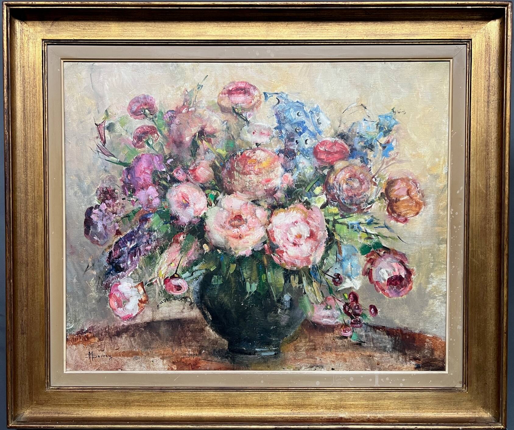 Mr. Sévéry (1895-1987). Painting "Bouquet of flowers in a vase". Impressionism.