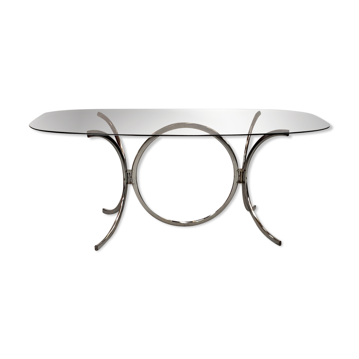 Table ovale chromée verre fumé années 70