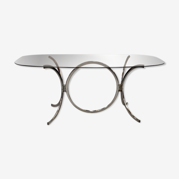 Oval chrome and smoked glass table 70s