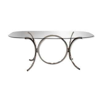 Table ovale chromée verre fumé années 70