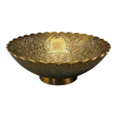 Engraved brass bowl from the mid-20th century with a scalloped edge.