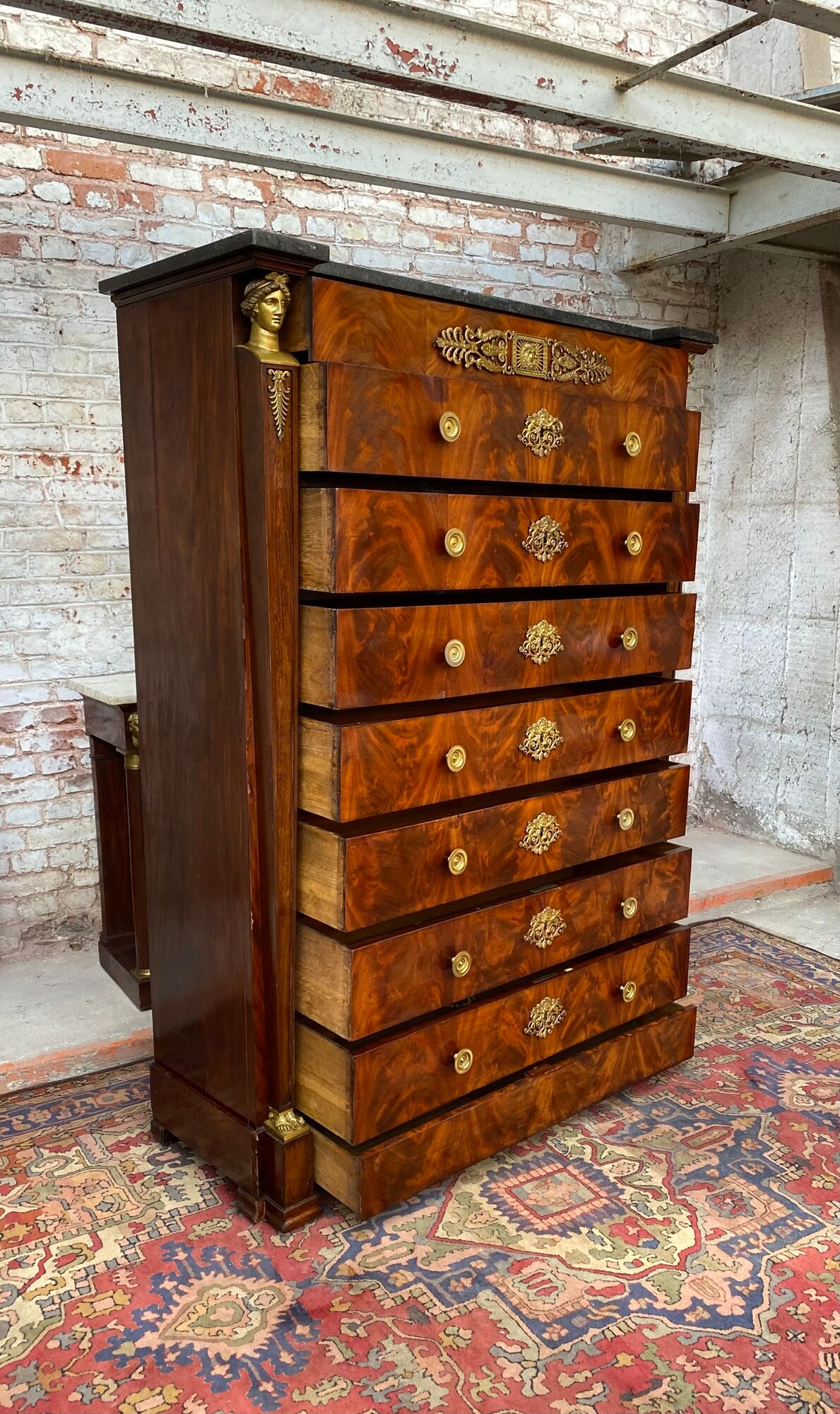 Dresser in mahogany flamed period Empire XIXth century