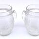 1970s 2 thick transparent glass mugs with textured bark imitation