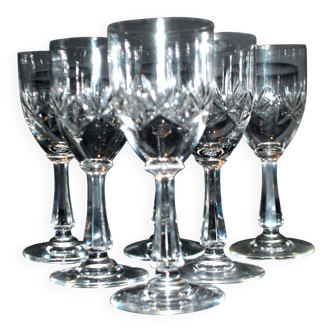 Saint-Louis set of 6 stemmed crystal glasses with palmette design, circa 1900, H11.5