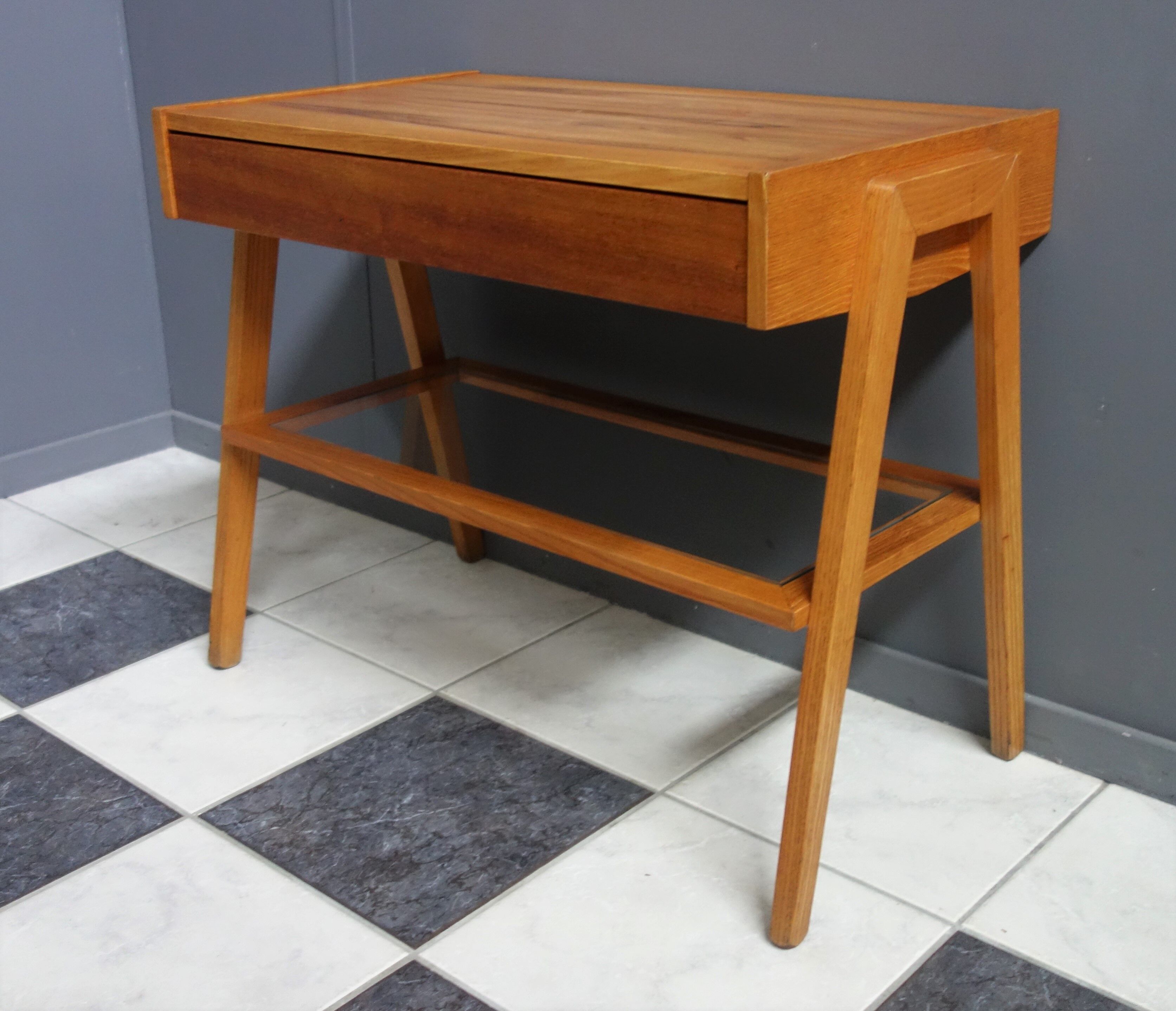 TV table with drawer and Glas tray 1970s Lanakroun Czech