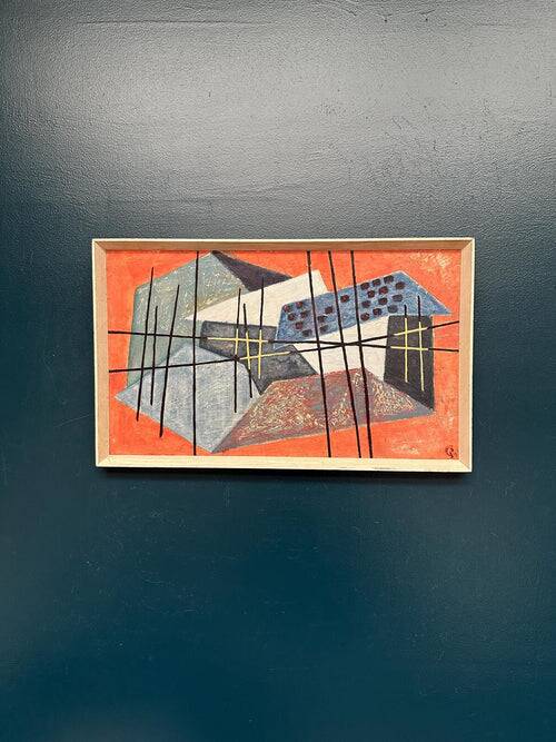 Original Swedish Abstract Oil on Panel – “Roofscape” – Signed – Vintage