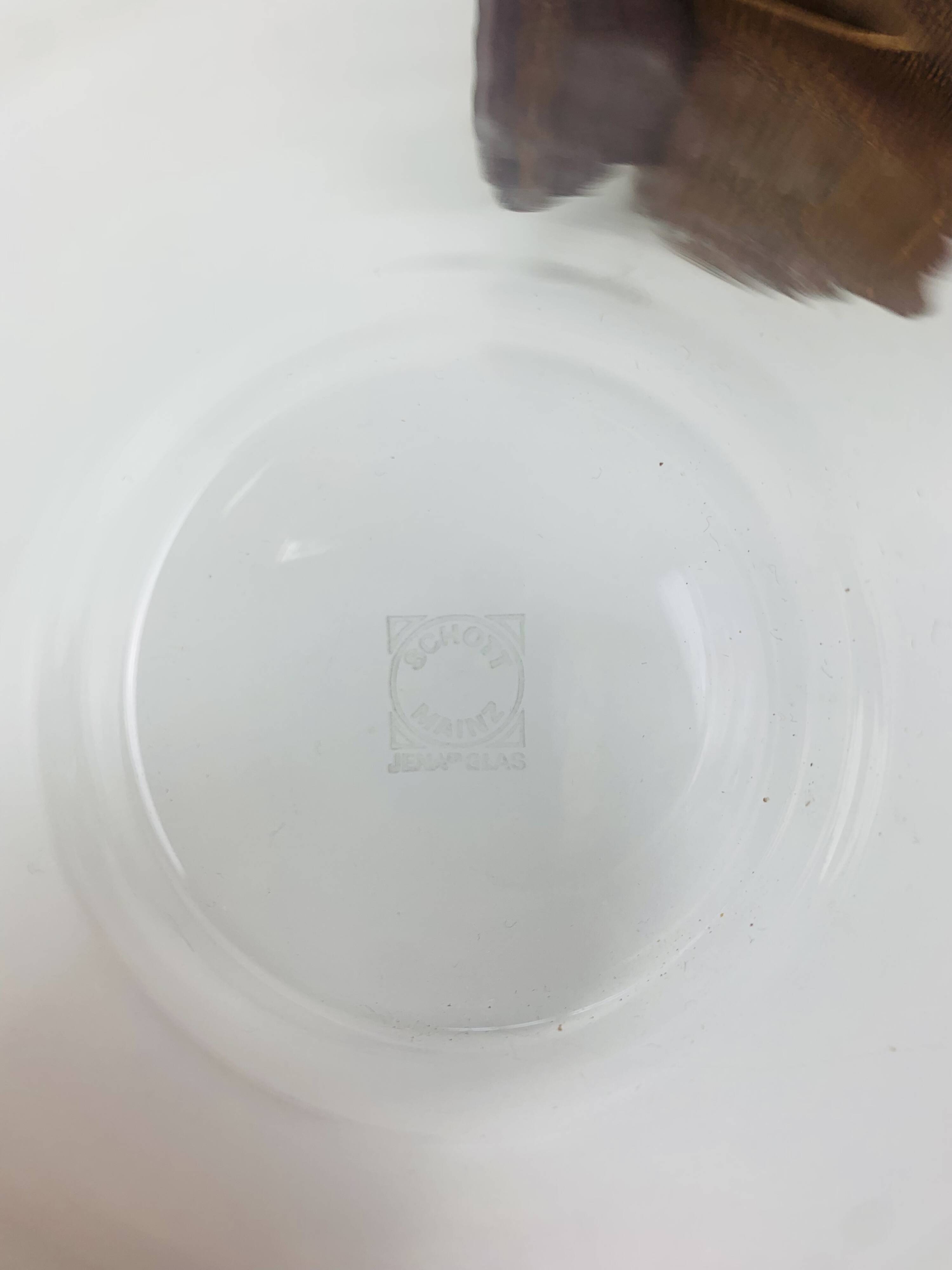 4 tasses en teck et verre style scandinave par Schott Mainz Jena Glas, 60's