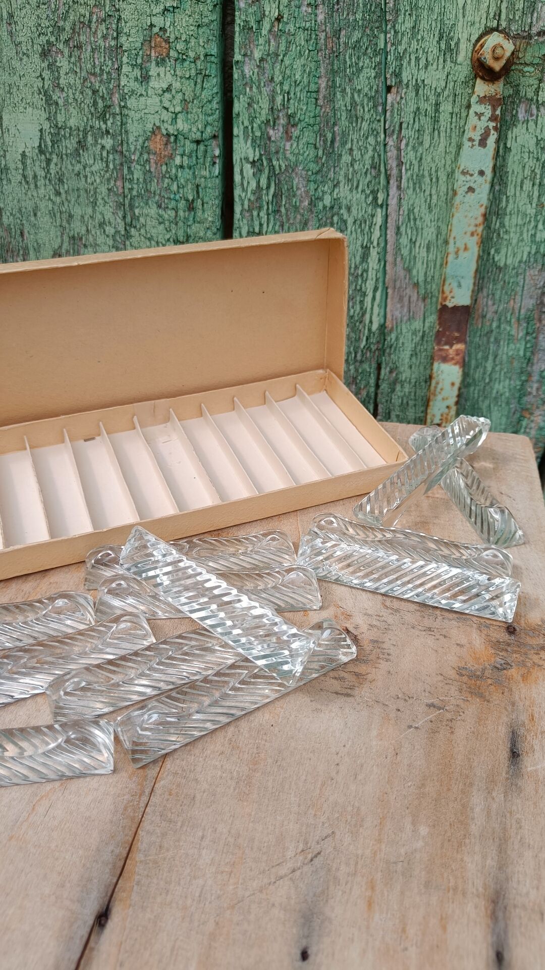 Lot de 12 porte-couteaux doubles vintage en cristal avec boîte
