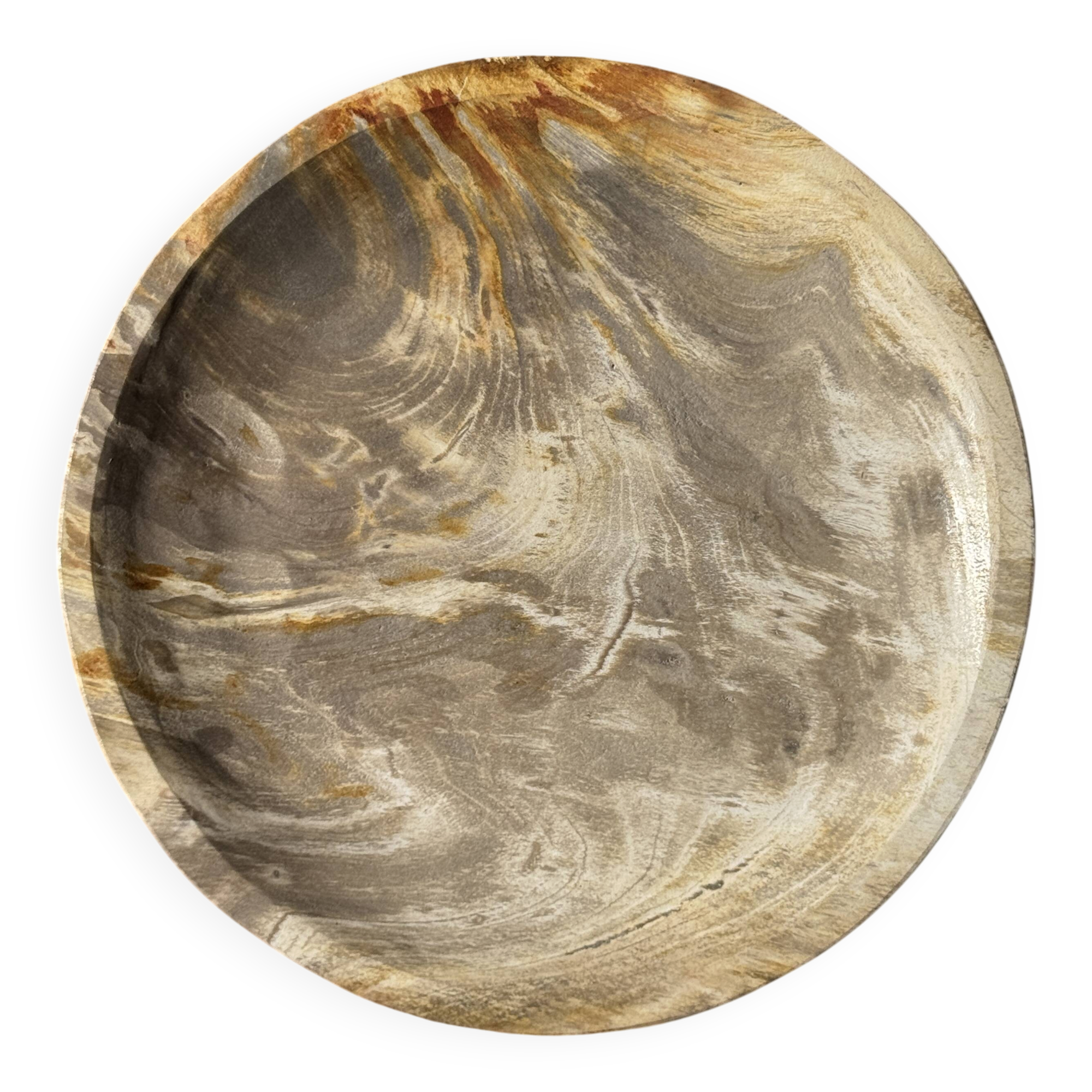 Petrified wood catchall, circular dish or plate in light beige D25 -3