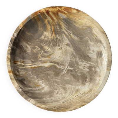 Vide poche, plat ou assiette circulaire en bois pétrifié beige