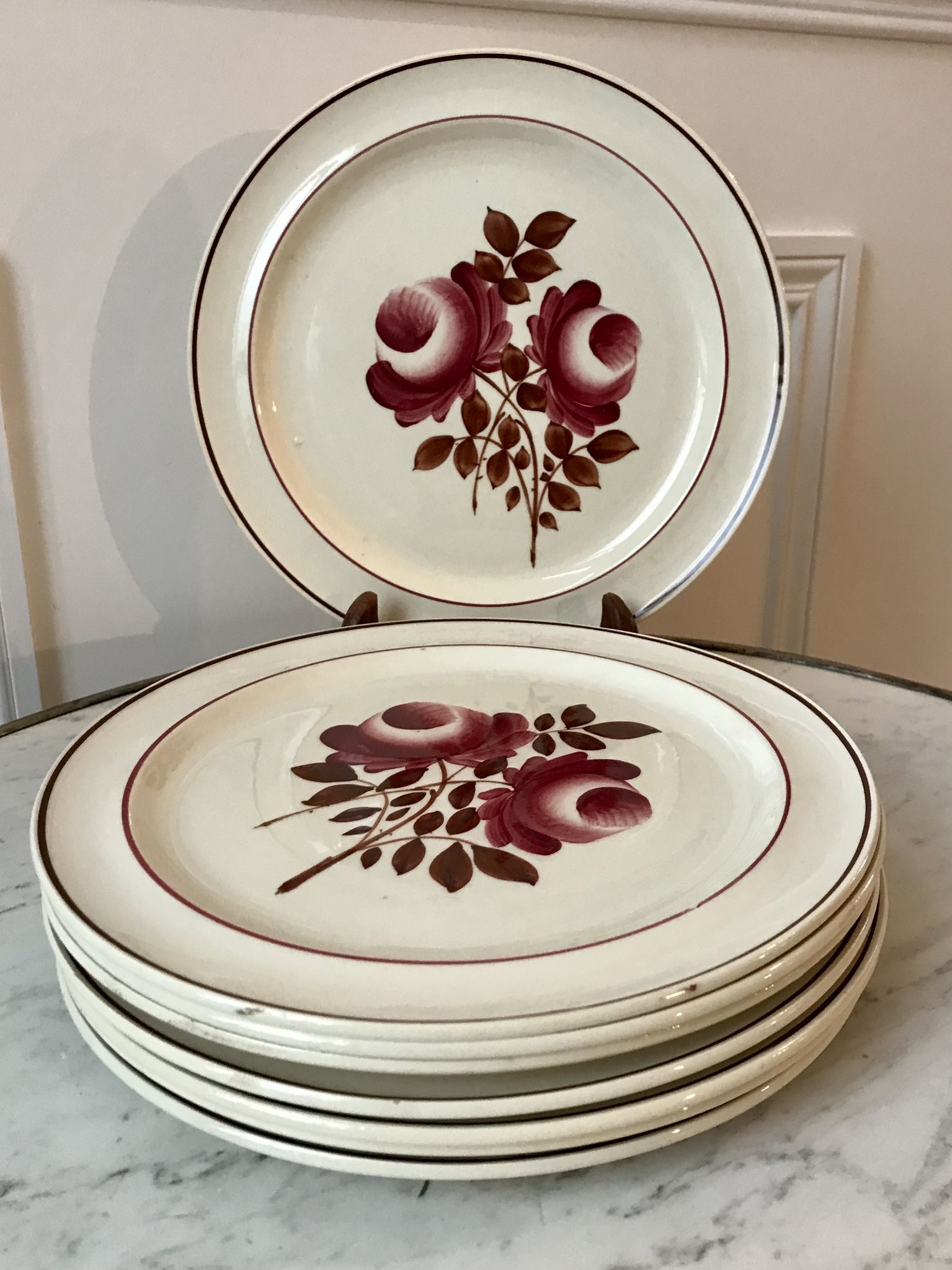 Lot de 8 assiettes plates Moulin des Loups modèle "Roubaix" années 40