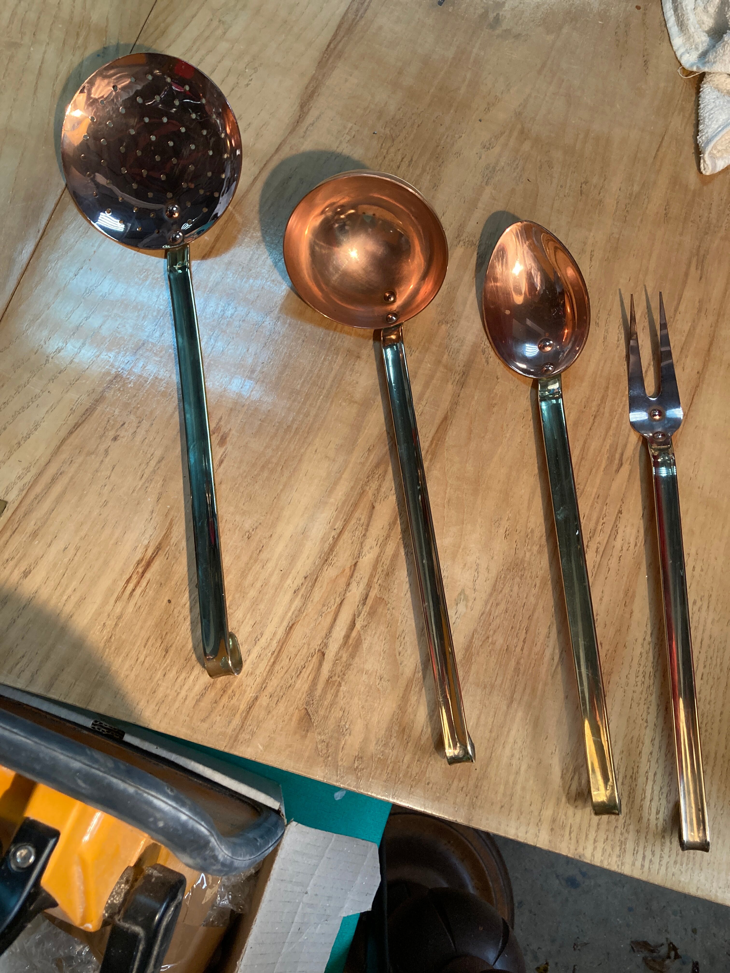 Set of 4 copper and brass utensils