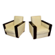 Paire de fauteuils art deco en palissandre et cuir beige