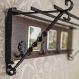Early 20th Century Dutch Oak Wall Coat Rack with Decorative Tiles, 1950s