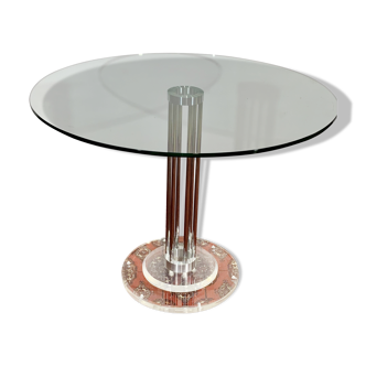Designer table Marco ZANUSO Italy, glass, chromed metal.