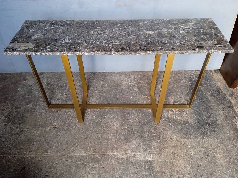 Designer console in gold metal and marble ep 1970