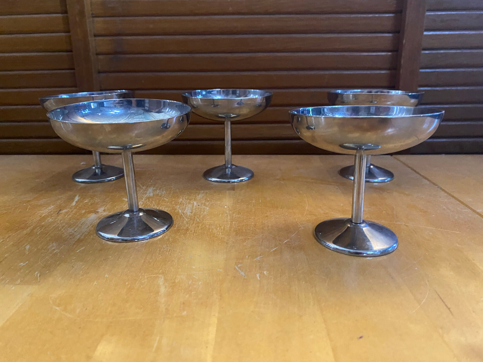 Set of 5 ice cream bowls guy degrenne stainless steel made in france vintage #e2