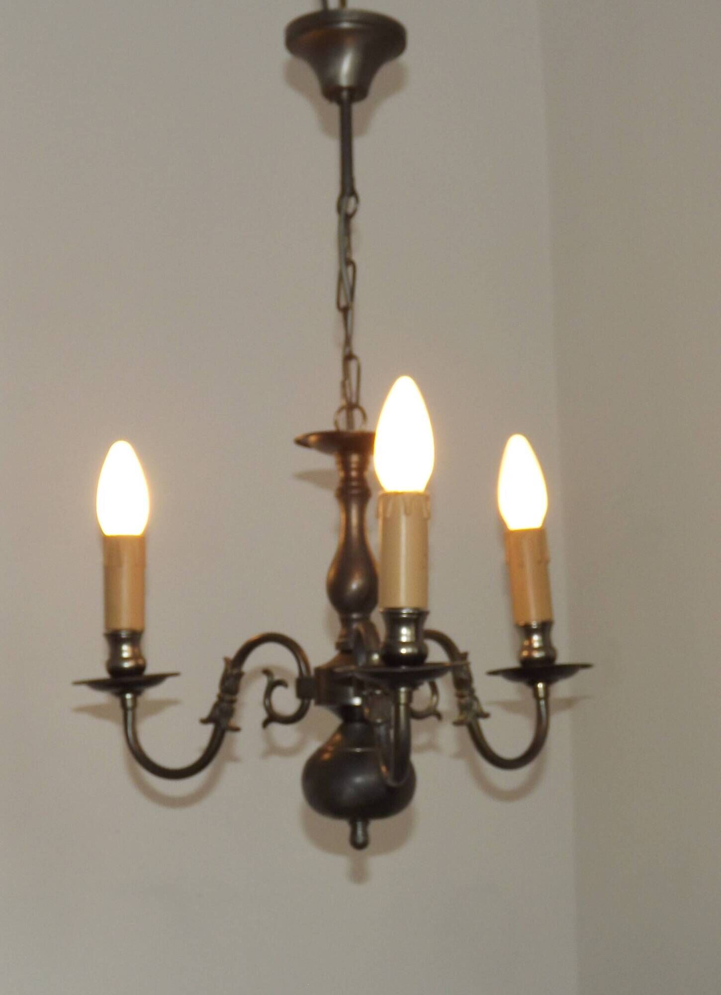 Italian Vintage Silver Brushed Metal 3 Light Flemish Style Chandelier