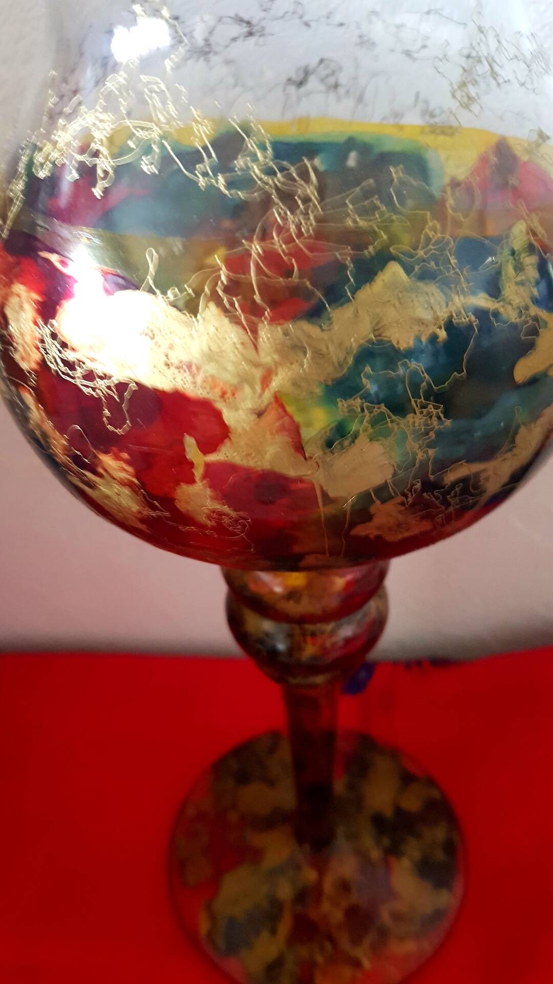 Bougeoir en verre peint a la main,d'années '90