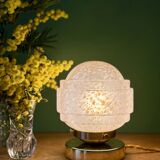 Vintage glass globe table lamp in pink from Clichy.