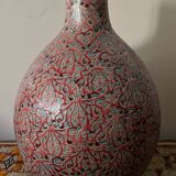 Large ceramic art vase with signed enamel interlacing