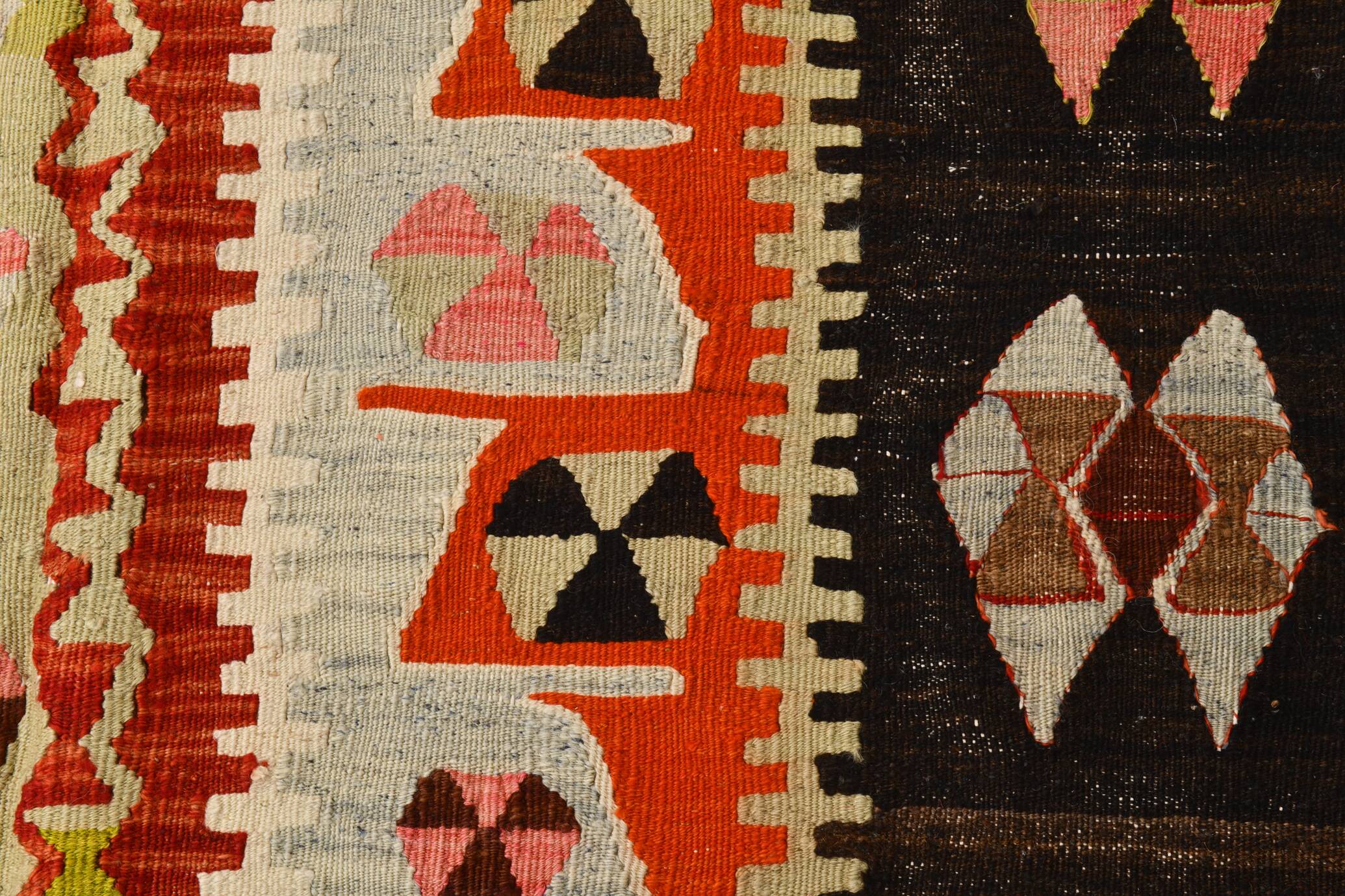 4x8 Multicolor Geometric Style Kilim Rug, 129x255 Antique Decor