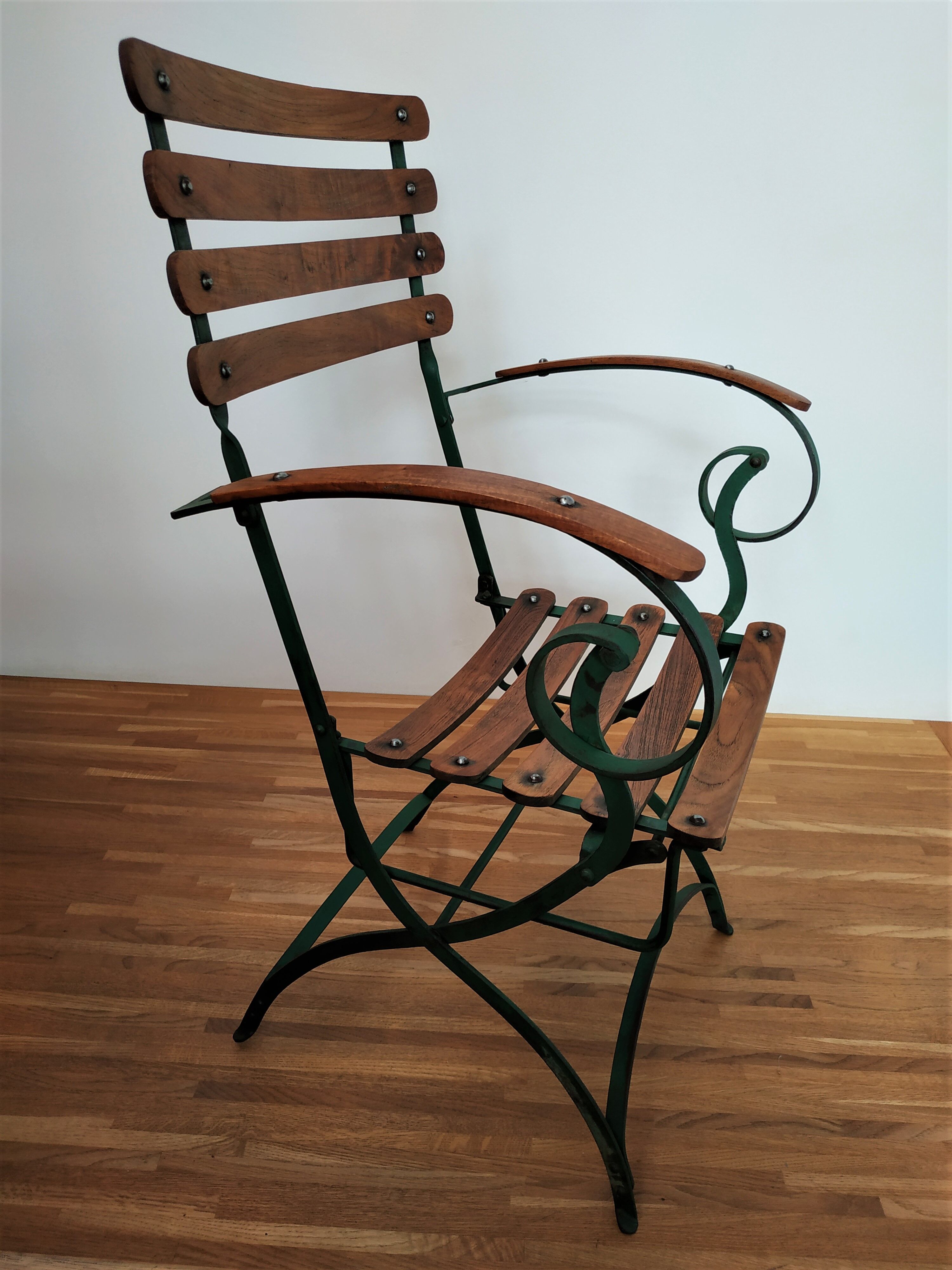 Chair for winter garden or veranda, early 20th, teak and wrought iron