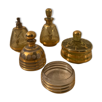 Set of Art Deco chiseled glass bottles