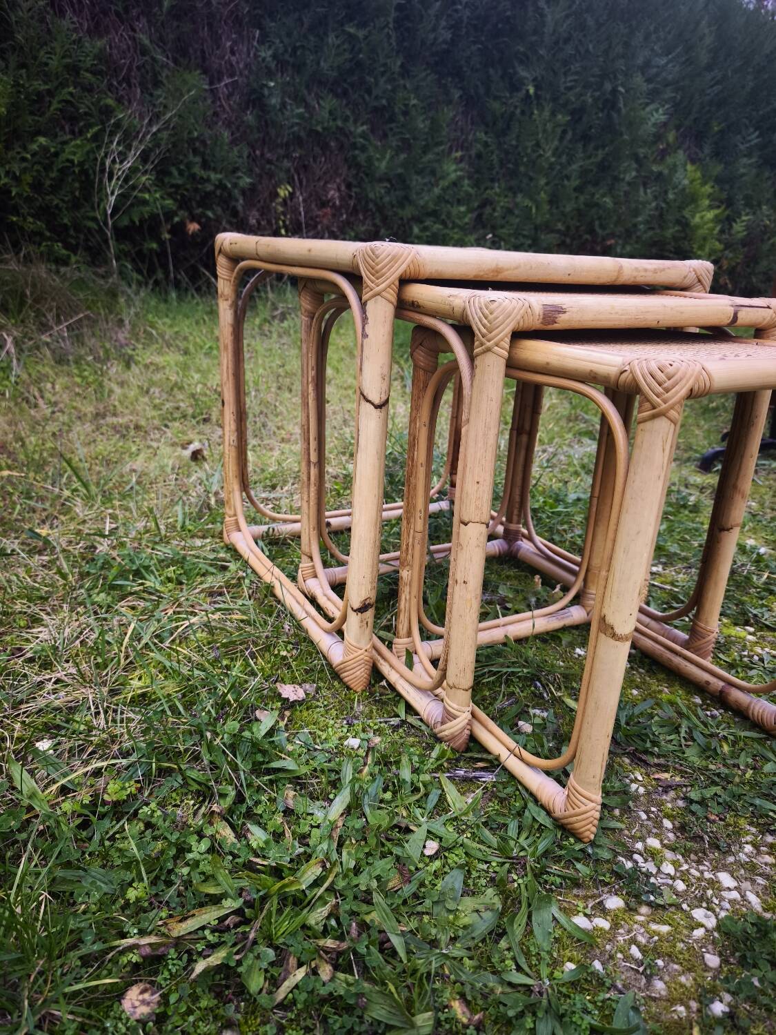 3 nesting rattan tables