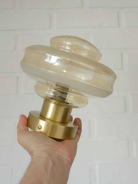Set Of 2 Vintage Amber Glass Sconces MCM Brass Flush Mount Lights