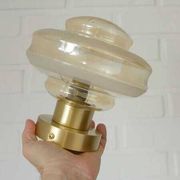 Set Of 2 Vintage Amber Glass Sconces MCM Brass Flush Mount Lights