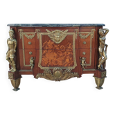 Louis XVI style commode in beech, bronze and marble.