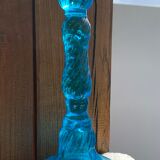Pair of molded pressed blue glass candle holders