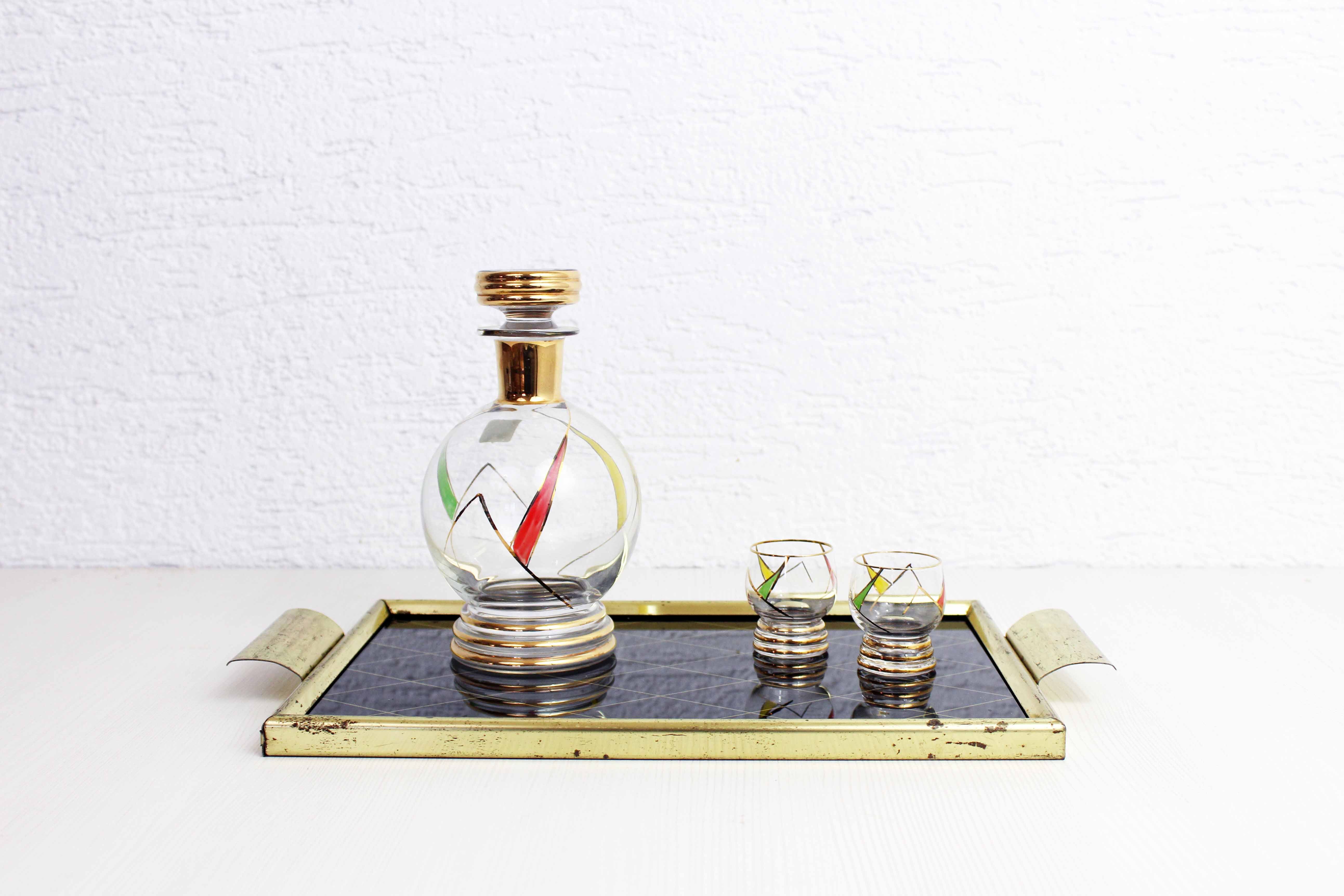 50s brass and glass platter