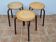 3 vintage stackable stools in wood and metal, industrial style, 45 cm