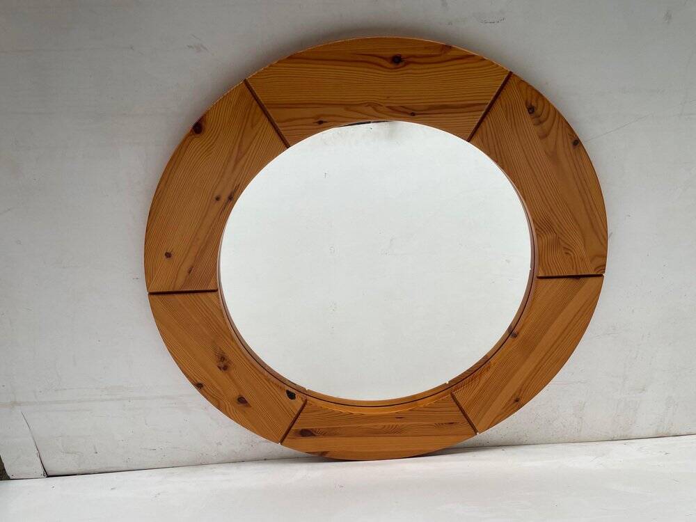 Pine wall mirror by Glasmäster Markaryd, Sweden, 1967