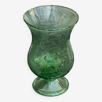 Photophore, bougeoir en verre soufflé vert de la verrerie de biot, made in france, vintage et signé,