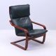 Vintage Scandinavian POÄNG armchair in fir green leather – IKEA, 1980s