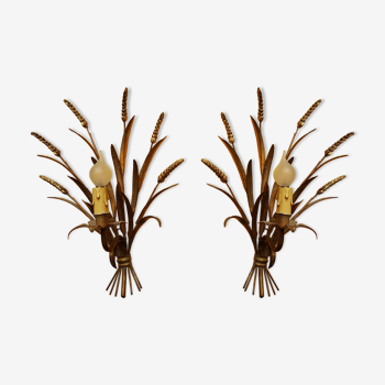 Pair of "wheat ear" gold metal sconces
